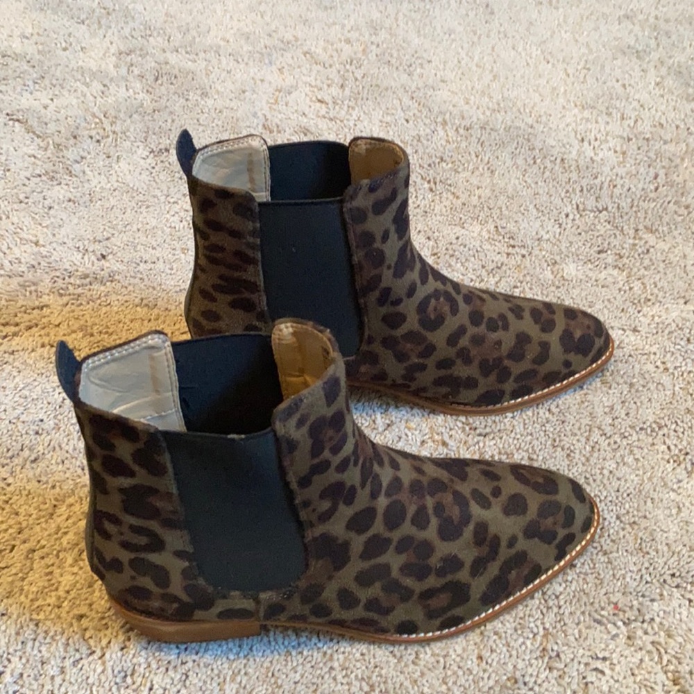 Olive Green and Black Leopard booties Size 8
